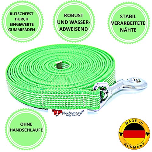 Twinkys Dog Style Made IN Germany Correa DE ADIESTRAMIENTO engomado 20 mm de Ancho para Perros de hasta 50 Kilos - NO Tiene ASA 7,5 Metros Verde neón Twinkys Dog Style Made IN Germany Correa DE ADIESTRAMIENTO engomado 20 mm de Ancho para Perros de hasta 50 Kilos - NO Tiene ASA 7,5 Metros Verde neón