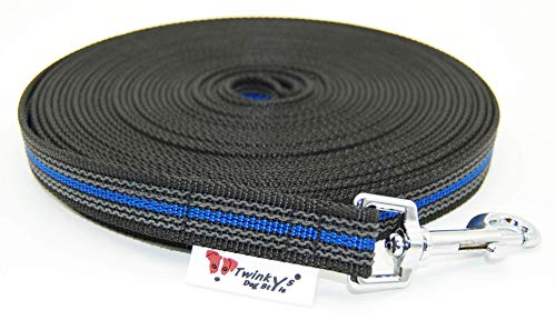 Twinkys Dog Style Made IN Germany Correa DE ADIESTRAMIENTO engomado 20 mm de Ancho para Perros de hasta 50 Kilos - Tiene ASA 15 Metros Azul Negro