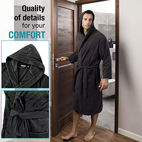 Twinzen Bata Hombre, Albornoz de baño (M, Gris Oscuro) - Oeko Tex, No Producto Químico - Albornoz de Algodón con Capucha, 2 Bolsillos, Cinturón para Hombre - Bata Baño Suave, Absorbente y Cómoda Twinzen Bata Hombre, Albornoz de baño (M, Gris Oscuro) - Oeko Tex, No Producto Químico - Albornoz de Algodón con Capucha, 2 Bolsillos, Cinturón para Hombre - Bata Baño Suave, Absorbente y Cómoda