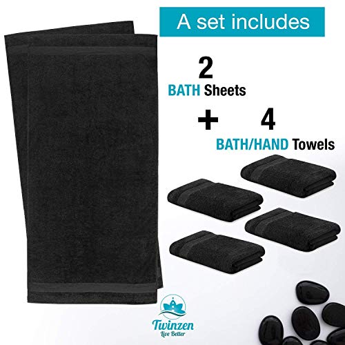 Twinzen Juego de 4 Toallas de Manos y 2 Toallas de Baño, de 100% Algodón, Sin Productos Químicos - Certificado Oeko Tex - Muy Absorbente Casa, Cuarto de Baño, Centro Deportivo, Gimnasio, Piscina Twinzen Juego de 4 Toallas de Manos y 2 Toallas de Baño, de 100% Algodón, Sin Productos Químicos - Certificado Oeko Tex - Muy Absorbente Casa, Cuarto de Baño, Centro Deportivo, Gimnasio, Piscina