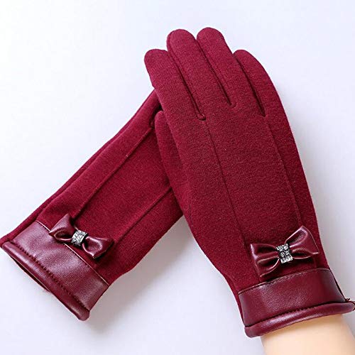 Txrh Guantes hembra Elegante cuero de la muñeca de la felpa del cordón femenino de la pajarita guantes de deportes de fitness Mujeres teléfono táctil de la pantalla Guantes mitones (Color : Maroon)