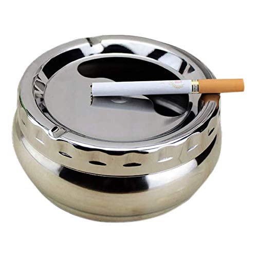 TYUIOO Moderno del Acero Inoxidable Mesa Cenicero con Tapa, cenicero de Cigarrillo, Ceniza Soporte for los Fumadores, Escritorio Fumadores Cenicero for la Seguridad del Decoración, Plata