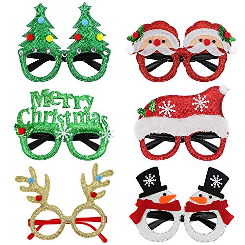 UBERMing Gafas de Navidad de Novedad 6 Piezas Gafas Decorativas Navideñas Navidad Brillo Creativo Gafas Divertidas Gafas de Navidad Gafas de Fiesta de Disfraces para Niños y Adultos