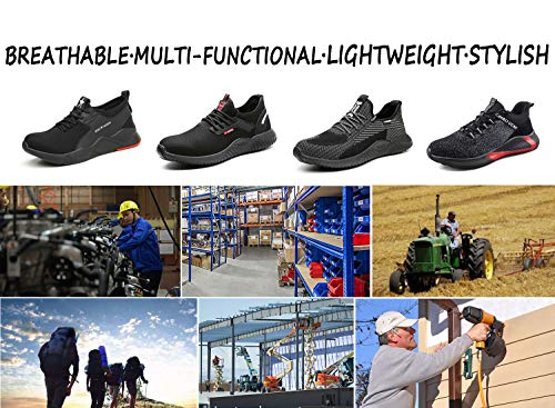 UCAYALI Zapatos de Seguridad con Punta de Acero para Hombre Zapatillas de Trabajo Puntera Reforzada Calzado de Protección Industria Construcción - Cómodos Ligeros y Antideslizantes(Negro, 42)