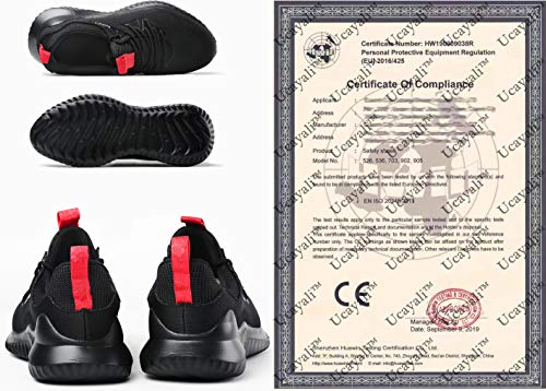 UCAYALI Zapatos de Seguridad Hombre Trabajo Ligeros Antiestaticos ESD Flexibles Calzados de Proteccion Safetoe Comodos Ligeras Zapatillas de Seguridad de Trabajo Anti Deslizante(026 Negro, 41 EU)