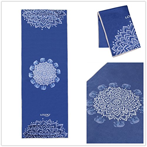 UCOOLY Toalla de Yoga,Antideslizante Toalla con de Spray Gratuita Bottle,Caliente Toalla de Yoga con de Esquina Bolsillos, Fitness,Bikram,Ashtanga,Pilates183x63cm by (Navy-Mandala)