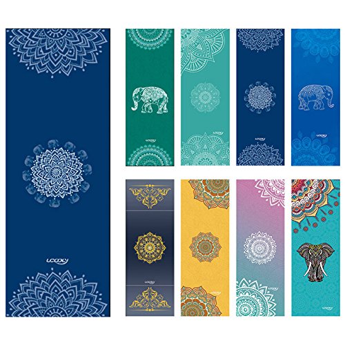 UCOOLY Toalla de Yoga,Antideslizante Toalla con de Spray Gratuita Bottle,Caliente Toalla de Yoga con de Esquina Bolsillos, Fitness,Bikram,Ashtanga,Pilates183x63cm by (Navy-Mandala)