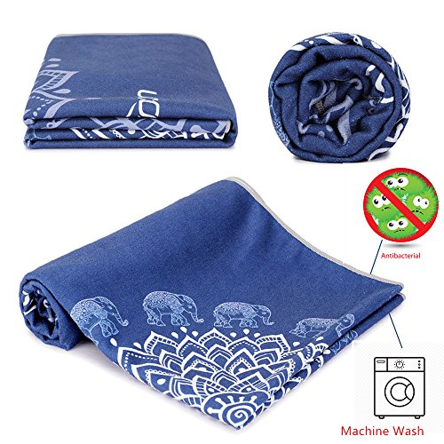 UCOOLY Toalla de Yoga,Antideslizante Toalla con de Spray Gratuita Bottle,Caliente Toalla de Yoga con de Esquina Bolsillos, Fitness,Bikram,Ashtanga,Pilates183x63cm by (Navy-Mandala)