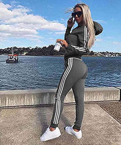 Udaderas Mujer Pantalones + Tops Conjunto de Chándal de Mujer Camisas Fitness Manga Larga Casual Jersey Chaqueta Hoodie&Pantalones (Gris, XL)