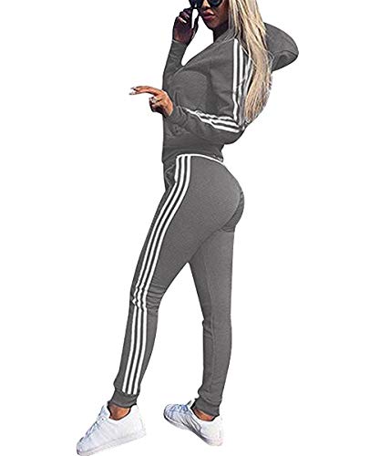Udaderas Mujer Pantalones + Tops Conjunto de Chándal de Mujer Camisas Fitness Manga Larga Casual Jersey Chaqueta Hoodie&Pantalones (Gris, XL) Udaderas Mujer Pantalones + Tops Conjunto de Chándal de Mujer Camisas Fitness Manga Larga Casual Jersey Chaqueta Hoodie&Pantalones (Gris, XL)