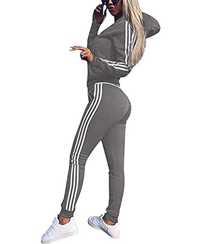 Udaderas Mujer Pantalones + Tops Conjunto de Chándal de Mujer Camisas Fitness Manga Larga Casual Jersey Chaqueta Hoodie&Pantalones (Gris, XL)