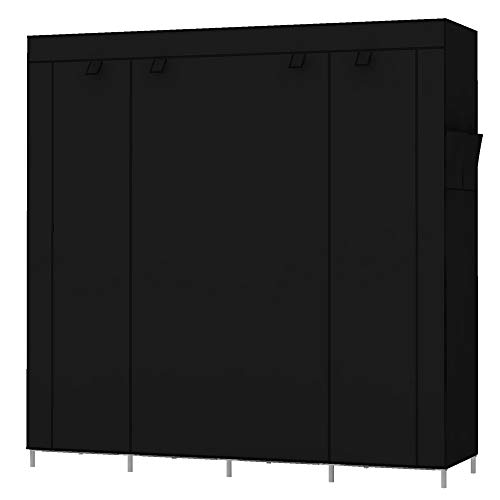 UDEAR Armario de Ropa de Tela y Tubo Metal para Ropa Organizador Ropero Plegable Colgar (Negro)