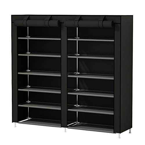 UDEAR Shoes Rack Organizador de Tela de Zapatos, Zapatero 7 Pisos con Resistente al Polvo Negro