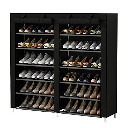 UDEAR Shoes Rack Organizador de Tela de Zapatos, Zapatero 7 Pisos con Resistente al Polvo Negro