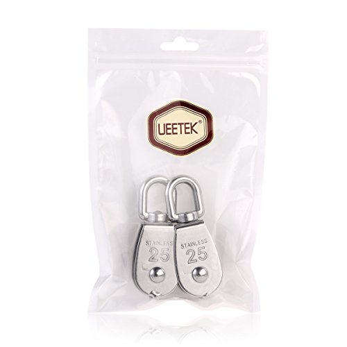 Ueetek - 2 poleas monobloque de acero inoxidable 304, M25, 25 mm, polea con rodillo de carga, 400 kg, color plateado Ueetek - 2 poleas monobloque de acero inoxidable 304, M25, 25 mm, polea con rodillo de carga, 400 kg, color plateado