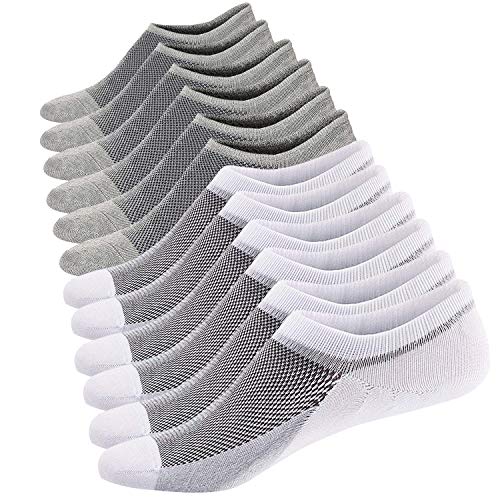 Ueither Calcetines Cortos Hombre Invisibles Respirable Calcetines tobilleros Algodón Antideslizantes (Tamaño: 38-44, Blanco/Gris (3 Pares Cada))