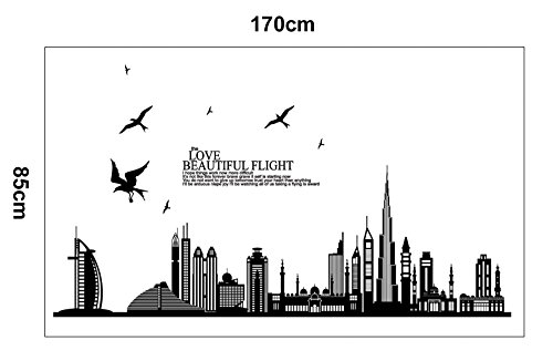 ufengke® - Adhesivo negro para pared con silueta de ciudad, paisaje urbano, rascacielos para decoración mural de dormitorio, sala de estar, extraíbles ufengke® - Adhesivo negro para pared con silueta de ciudad, paisaje urbano, rascacielos para decoración mural de dormitorio, sala de estar, extraíbles