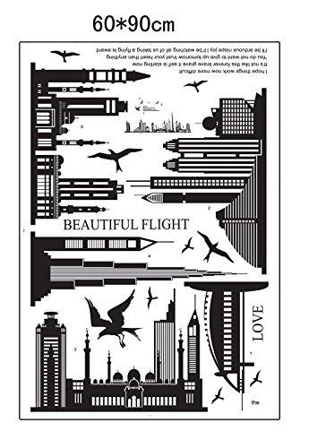 ufengke® - Adhesivo negro para pared con silueta de ciudad, paisaje urbano, rascacielos para decoración mural de dormitorio, sala de estar, extraíbles ufengke® - Adhesivo negro para pared con silueta de ciudad, paisaje urbano, rascacielos para decoración mural de dormitorio, sala de estar, extraíbles