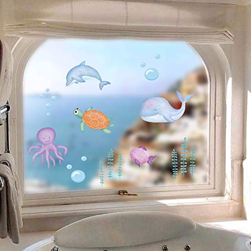 ufengke Pegatinas de Pared Bajo El Mar Vinilos Adhesivas Pared Pescado Marino Decorativos para Baño Dormitorio Habitación Infantiles