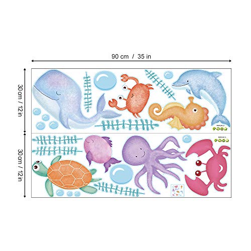 ufengke Pegatinas de Pared Bajo El Mar Vinilos Adhesivas Pared Pescado Marino Decorativos para Baño Dormitorio Habitación Infantiles