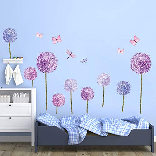 ufengke Pegatinas de Pared Diente de León Morado Vinilos Adhesivos Pared Mariposas Flores Decorativos para Dormitorio Habitación Infantiles Niñas ufengke Pegatinas de Pared Diente de León Morado Vinilos Adhesivos Pared Mariposas Flores Decorativos para Dormitorio Habitación Infantiles Niñas