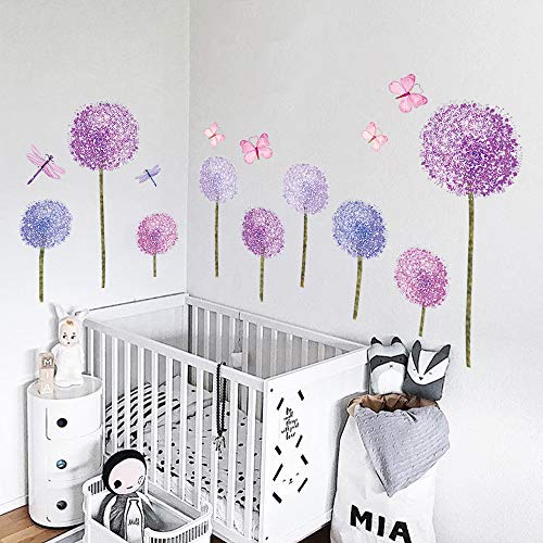 ufengke Pegatinas de Pared Diente de León Morado Vinilos Adhesivos Pared Mariposas Flores Decorativos para Dormitorio Habitación Infantiles Niñas ufengke Pegatinas de Pared Diente de León Morado Vinilos Adhesivos Pared Mariposas Flores Decorativos para Dormitorio Habitación Infantiles Niñas