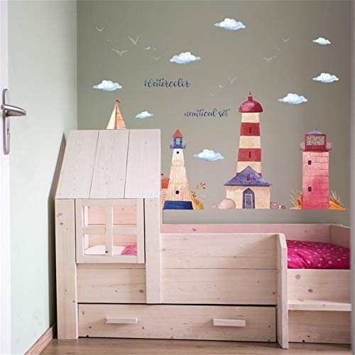 ufengke Pegatinas De Pared Faro Playa Vinilos Adhesivos Pared Velero Náutico para Dormitorio Habitación Infantiles Bebés