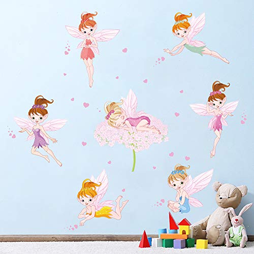 ufengke Pegatinas de Pared Hadas de Flores Vinilos Adhesivas Pared Corazón Rosa Decorativos para Dormitorio Habitación Infantiles Niñas