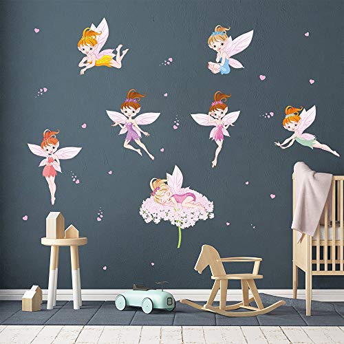 ufengke Pegatinas de Pared Hadas de Flores Vinilos Adhesivas Pared Corazón Rosa Decorativos para Dormitorio Habitación Infantiles Niñas