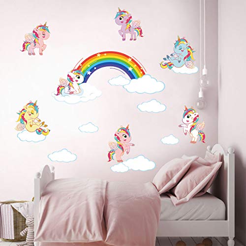 ufengke Pegatinas de Pared Unicornio Arcoiris Vinilos Adhesivos Pared Nube Decorativos para Dormitorio Infantiles Habitación Bebés Niñas