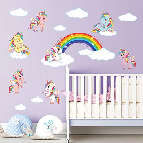 ufengke Pegatinas de Pared Unicornio Arcoiris Vinilos Adhesivos Pared Nube Decorativos para Dormitorio Infantiles Habitación Bebés Niñas