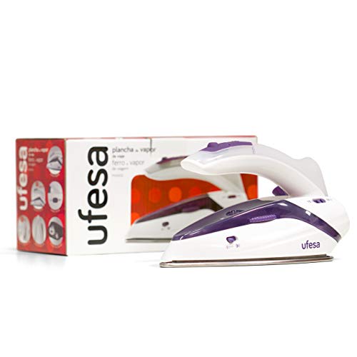 Ufesa PV0500 Activa Plancha de vapor de viaje con mango plegable, 1.100 W máx, bivoltaje 110/230V, color blanco y violeta, Plástico