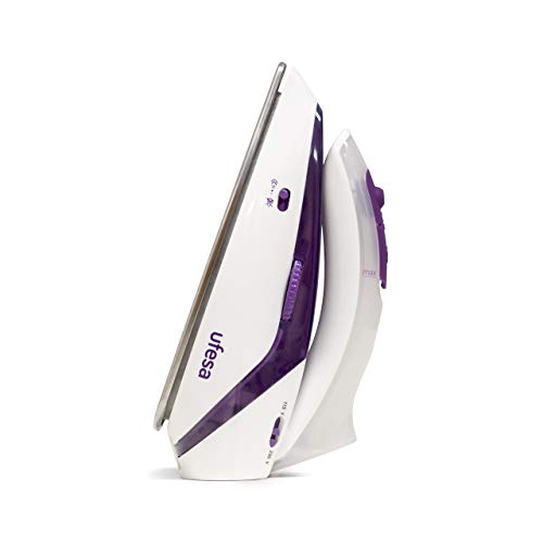 Ufesa PV0500 Activa Plancha de vapor de viaje con mango plegable, 1.100 W máx, bivoltaje 110/230V, color blanco y violeta, Plástico