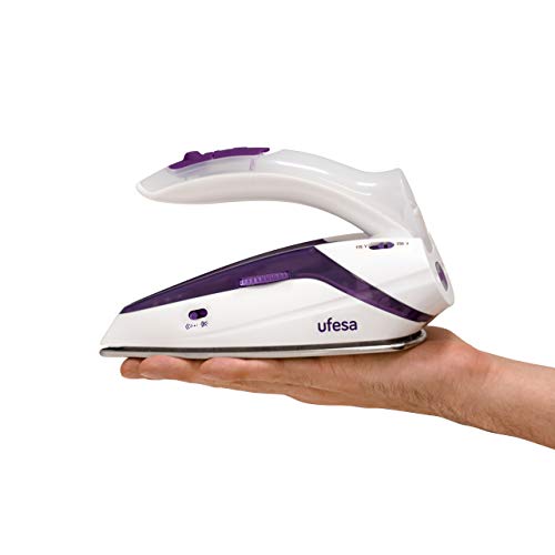 Ufesa PV0500 Activa Plancha de vapor de viaje con mango plegable, 1.100 W máx, bivoltaje 110/230V, color blanco y violeta, Plástico