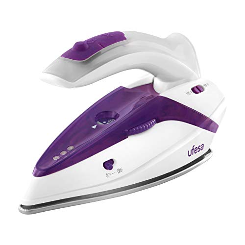 Ufesa PV0500 Activa Plancha de vapor de viaje con mango plegable, 1.100 W máx, bivoltaje 110/230V, color blanco y violeta, Plástico