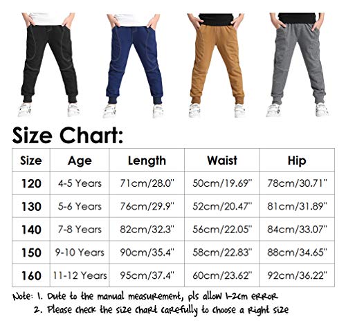 Ugitopi Pantalones de Jogging de Algodón para Niños Talla 4-12 años (Black,140) Ugitopi Pantalones de Jogging de Algodón para Niños Talla 4-12 años (Black,140)