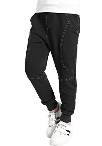 Ugitopi Pantalones de Jogging de Algodón para Niños Talla 4-12 años (Black,140)