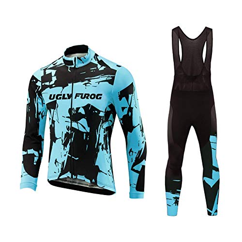 Uglyfrog Ropa Ciclismo Invierno Maillot Ciclismo Set Hombre Jersey + Pantalones Mangas Largas de Ciclismo Ropa Maillot Transpirable para Deportes al Aire Libre Ciclo Bicicleta