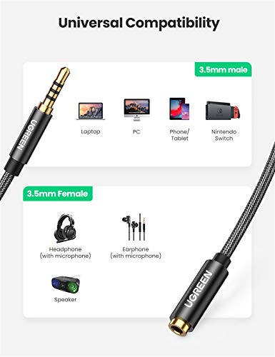 UGREEN Alargador Auriculares con Microfóno,Cable Alargador Jack 3.5mm con HiFi Sonido,Cable Extensión Audio Jack 4 Pines Macho a Hembra para Auricular/Altavoz/Nintendo Switch/PS4/Xbox/TV/Laptop,0.5M UGREEN Alargador Auriculares con Microfóno,Cable Alargador Jack 3.5mm con HiFi Sonido,Cable Extensión Audio Jack 4 Pines Macho a Hembra para Auricular/Altavoz/Nintendo Switch/PS4/Xbox/TV/Laptop,0.5M