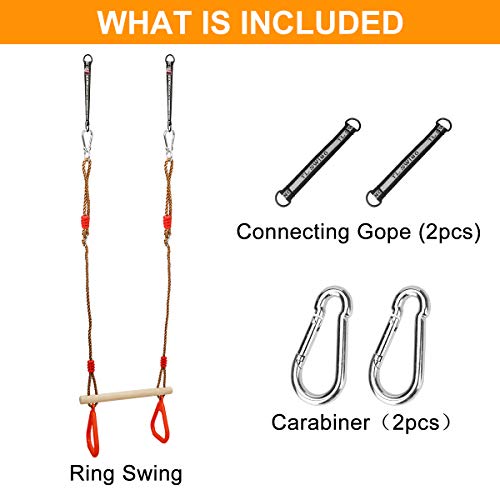 Ulikey Multifunción Columpios de Cadena de Alta Resistencia para Niños, Trapecio con Anillos, Columpio Trapecio de Madera de Árbol para Exterior e Interior de la Gimnasia Soporta hasta 120 kg (Rojo) Ulikey Multifunción Columpios de Cadena de Alta Resistencia para Niños, Trapecio con Anillos, Columpio Trapecio de Madera de Árbol para Exterior e Interior de la Gimnasia Soporta hasta 120 kg (Rojo)
