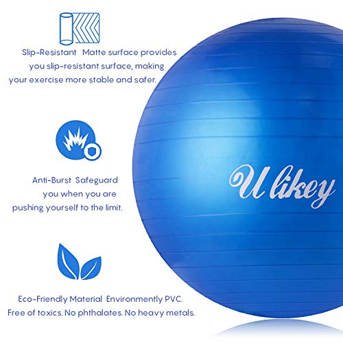 Ulikey Pelota de Ejercicio, Pelota Gimnasia - 65 cm Pelota de Ejercicio para Fitness Adecuada para Hombres y Mujeres, Puede Soportar 200KG