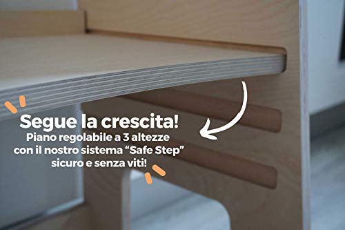 ully Natural by moblì® | Torre de Aprendizaje de madera natural hecha en Italia | Diseñada por educadores especializados en el método Montessori | Torre de aprendizaje con estantes regulables