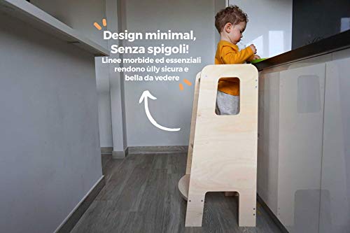 ully Natural by moblì® | Torre de Aprendizaje de madera natural hecha en Italia | Diseñada por educadores especializados en el método Montessori | Torre de aprendizaje con estantes regulables