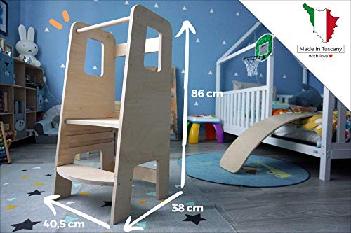 ully Natural by moblì® | Torre de Aprendizaje de madera natural hecha en Italia | Diseñada por educadores especializados en el método Montessori | Torre de aprendizaje con estantes regulables