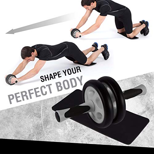 Ultrasport Aparato de abdominales AB Roller / AB Trainer con esterilla para las rodillas, ejercicios de abdominales para hombres y mujeres, rueda de abdominales multifunción, plegable