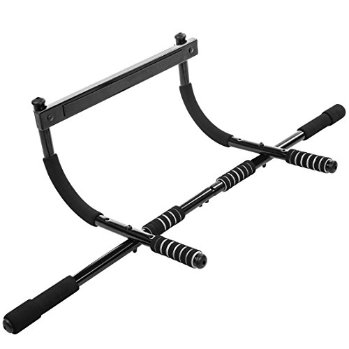 Ultrasport Barra de dominadas, barra fija para puerta, aparato multifunción para entrenar el tren superior en casa y en la oficina, pull up bar, flexiones, para diversos ejercicios, Negro