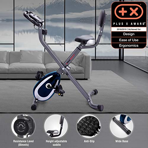Ultrasport Bicicleta de ejercicio Unisex F-Bike, pantalla LCD, entrenador casero plegable, optativo, con respaldo, niveles de resistencia ajustables, con sensores de pulso de mano Ultrasport Bicicleta de ejercicio Unisex F-Bike, pantalla LCD, entrenador casero plegable, optativo, con respaldo, niveles de resistencia ajustables, con sensores de pulso de mano