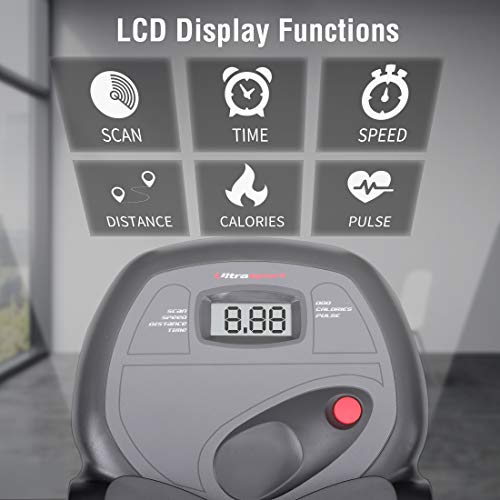 Ultrasport Bicicleta de ejercicio Unisex F-Bike, pantalla LCD, entrenador casero plegable, optativo, con respaldo, niveles de resistencia ajustables, con sensores de pulso de mano Ultrasport Bicicleta de ejercicio Unisex F-Bike, pantalla LCD, entrenador casero plegable, optativo, con respaldo, niveles de resistencia ajustables, con sensores de pulso de mano