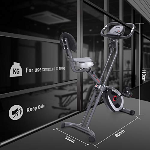 Ultrasport Bicicleta de ejercicio Unisex F-Bike, pantalla LCD, entrenador casero plegable, optativo, con respaldo, niveles de resistencia ajustables, con sensores de pulso de mano Ultrasport Bicicleta de ejercicio Unisex F-Bike, pantalla LCD, entrenador casero plegable, optativo, con respaldo, niveles de resistencia ajustables, con sensores de pulso de mano