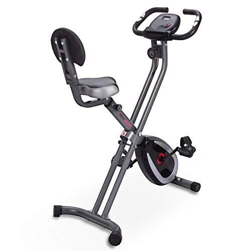 Ultrasport Bicicleta de ejercicio Unisex F-Bike, pantalla LCD, entrenador casero plegable, optativo, con respaldo, niveles de resistencia ajustables, con sensores de pulso de mano